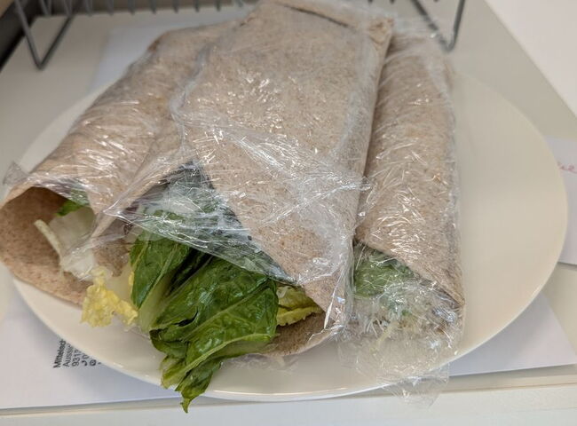 Auf einem Teller geschlichtete, selbst hergestellte Wraps